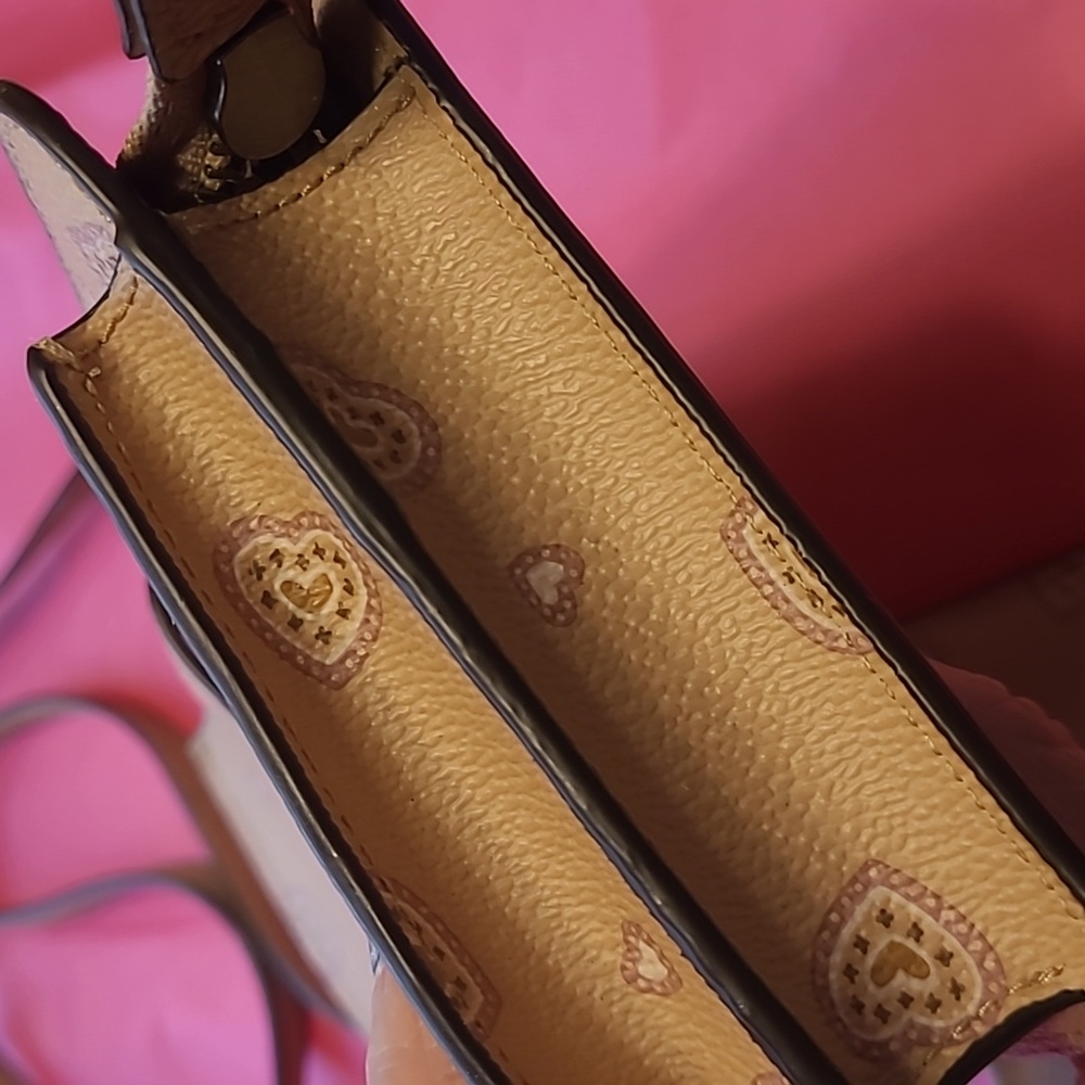 Coach Western Heart Beige Heart Pattern Crossbody And Bonus Card Holder Keychain - Picture 16 of 16